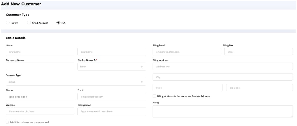 Adding a New Customer Account