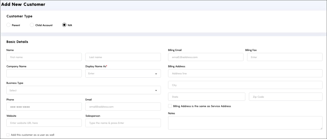Adding a New Customer Account